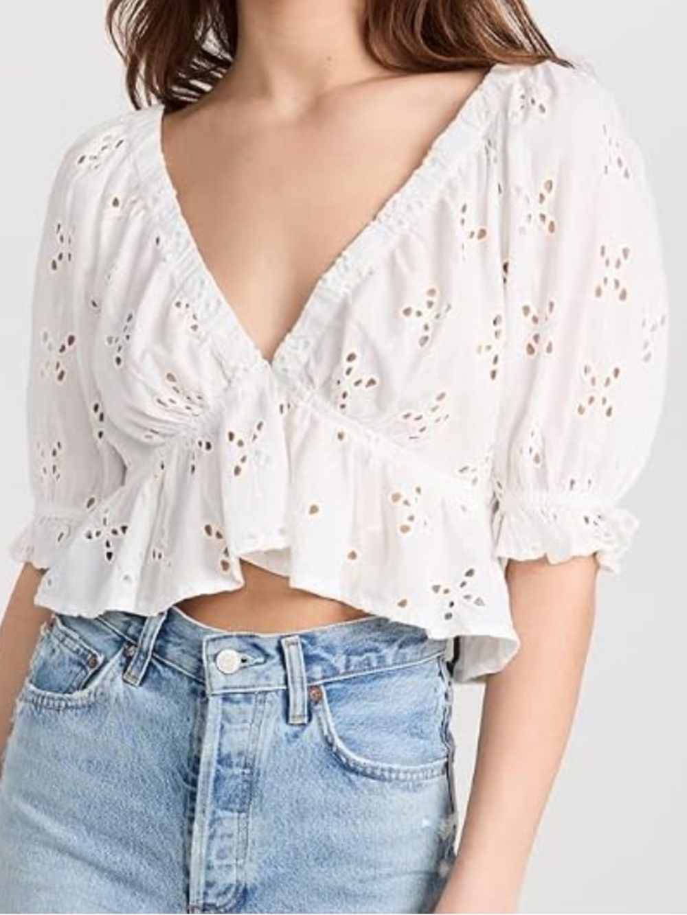 Free People Gardenia White Eyelet Embroidered Crop Top Cottagecore Bohemian